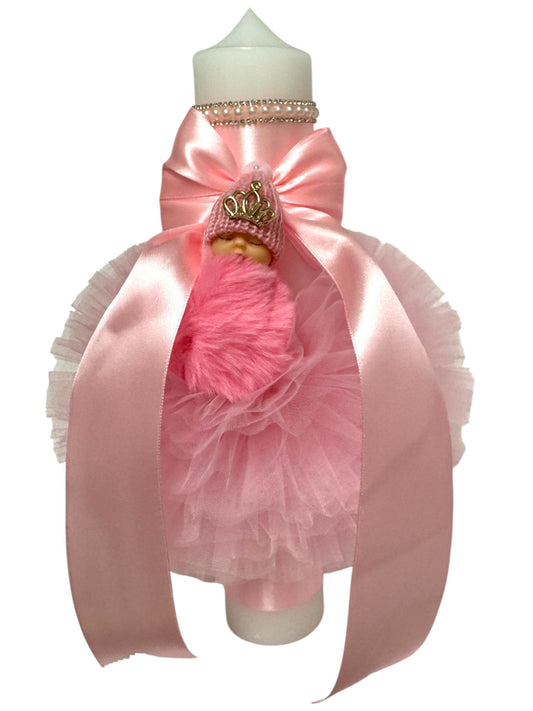 Lumanare Botez Bebe Puf Roz 02